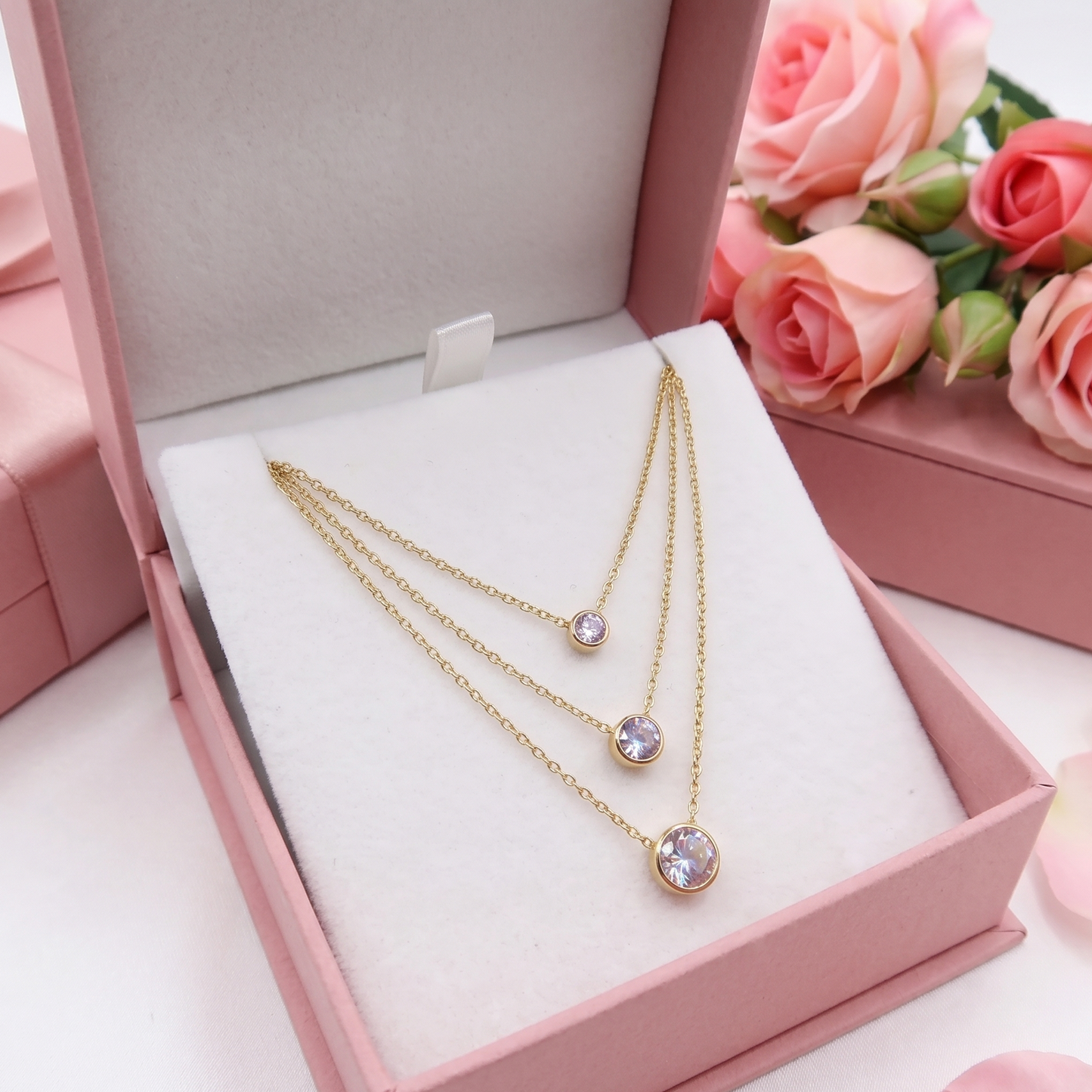 HEATHER triple - ACCIAIO INOSSIDABILE- Collana tripla con cubic zirconia