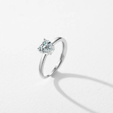 JADE ~ ANELLO in ARGENTO 925 con cubic zirconia a cuore regolabile
