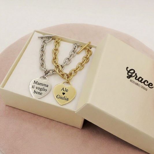 BRACCIALE CUORE BIG - PERSONALIZZAMI ~ Bracciale in acciaio inossidabile + INCISIONE PERSONALIZZATA