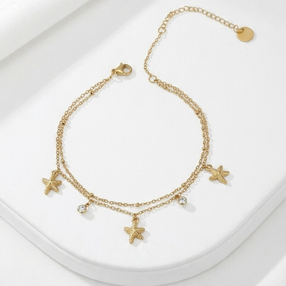 BALI ~ Cavigliera con stelle marine in ACCIAIO INOSSIDABILE 316L + cubic zirconia