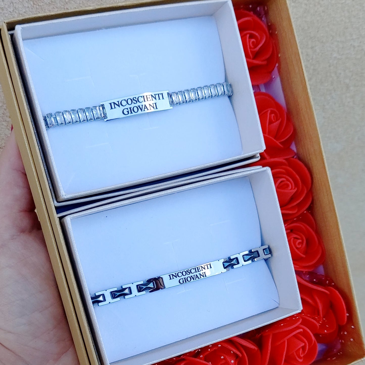 SET " YOU & ME " ~ 2 BRACCIALI lui e lei in acciaio inossidabile con INCISIONE PERSONALIZZATA