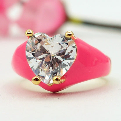 BELLE ~anello regolabile in ACCIAIO INOSSIDABILE con zircone a cuore
