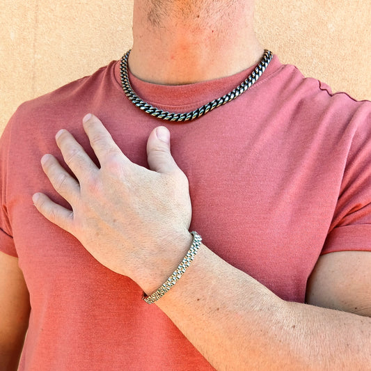 Bracciale uomo rigido  ACCIAIO INOSSIDABILE effetto ghiera cronografo