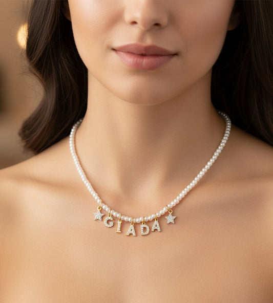 CHOKER Perle Con Nome personalizzabile in Acciaio Inox