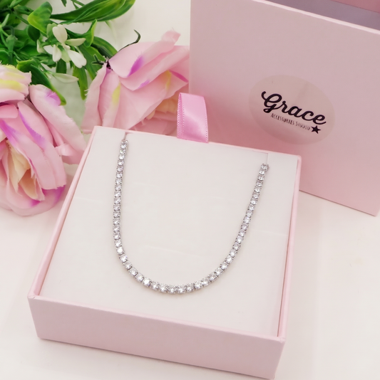 VEGAS ~ TENNIS CHOKER GIROCOLLO IN ACCIAIO INOSSIDABILE CON CUBIC  ZIRCONIA