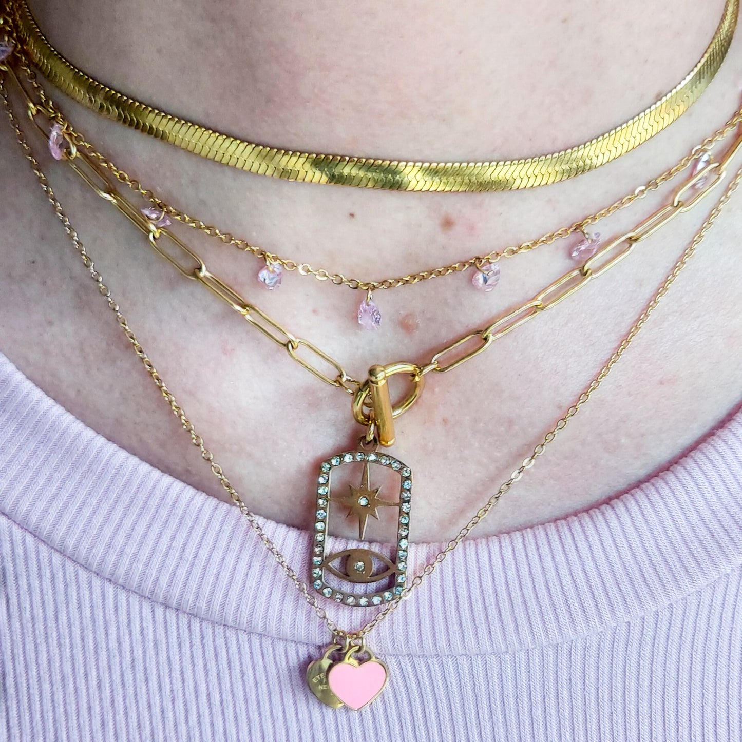 VANESSA ~ STAINLESS STEEL DOUBLE HEART pendant necklace