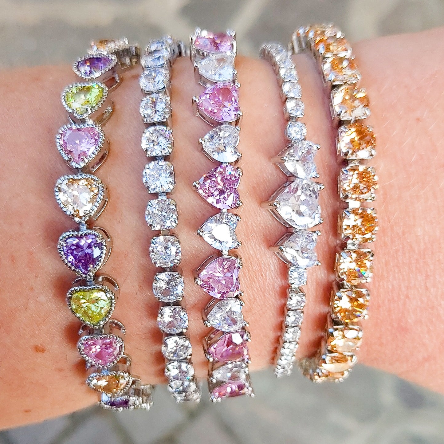 CHERIE - bracciale tennis con cubic zirconia a forma di cuori alternati