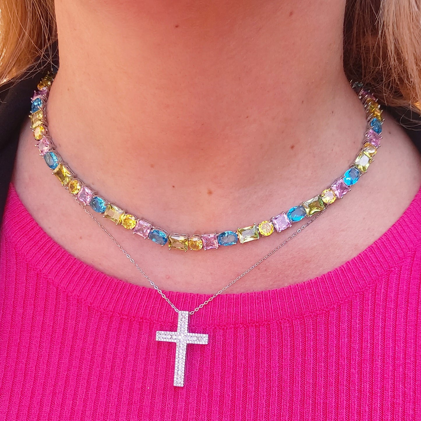 CROSS - ACCIAIO INOSSIDABILE- collana con pendente croce in cubic zirconia