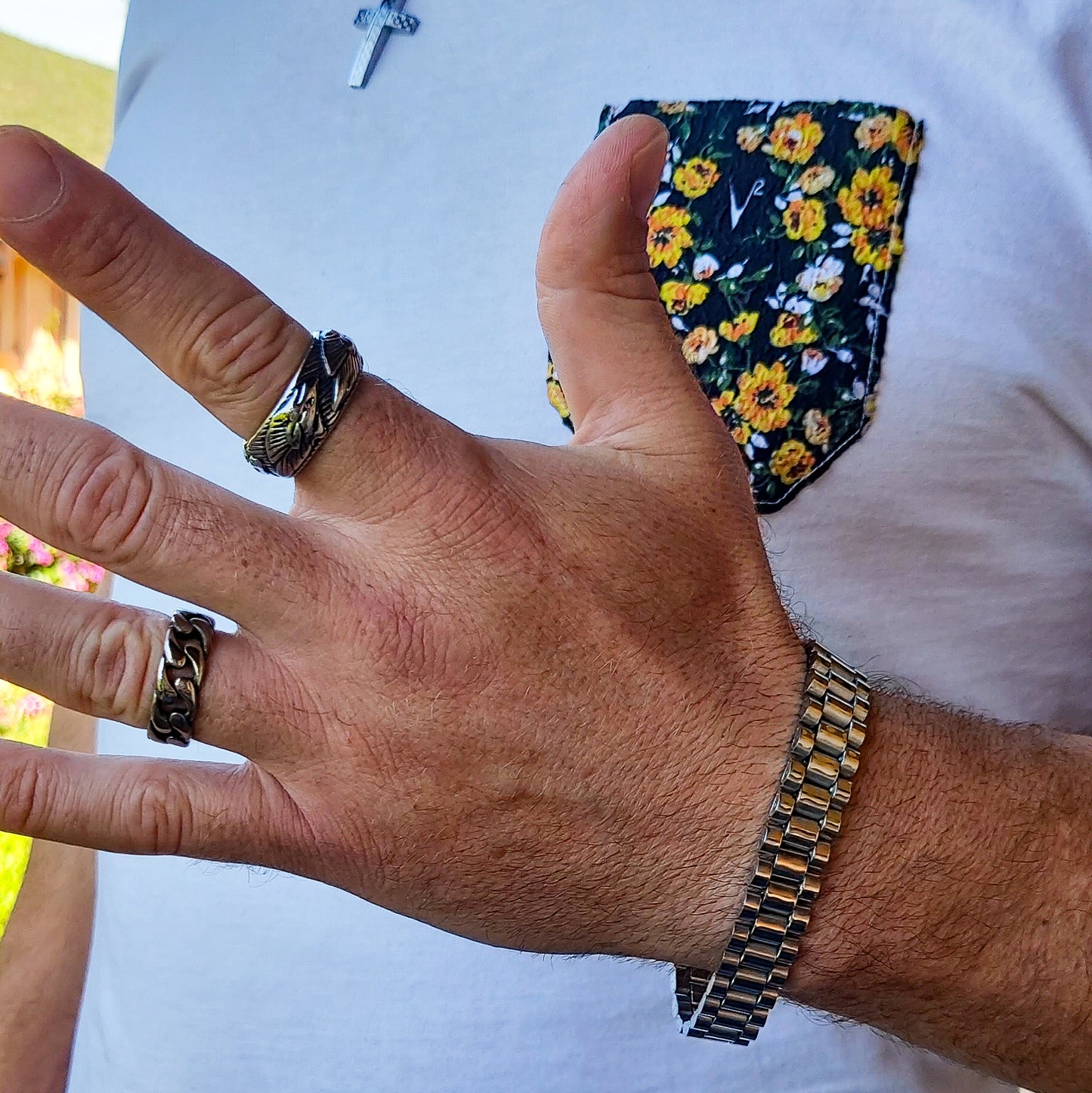 BRACCIALE uomo ACCIAIO catena tripla maglia orologio