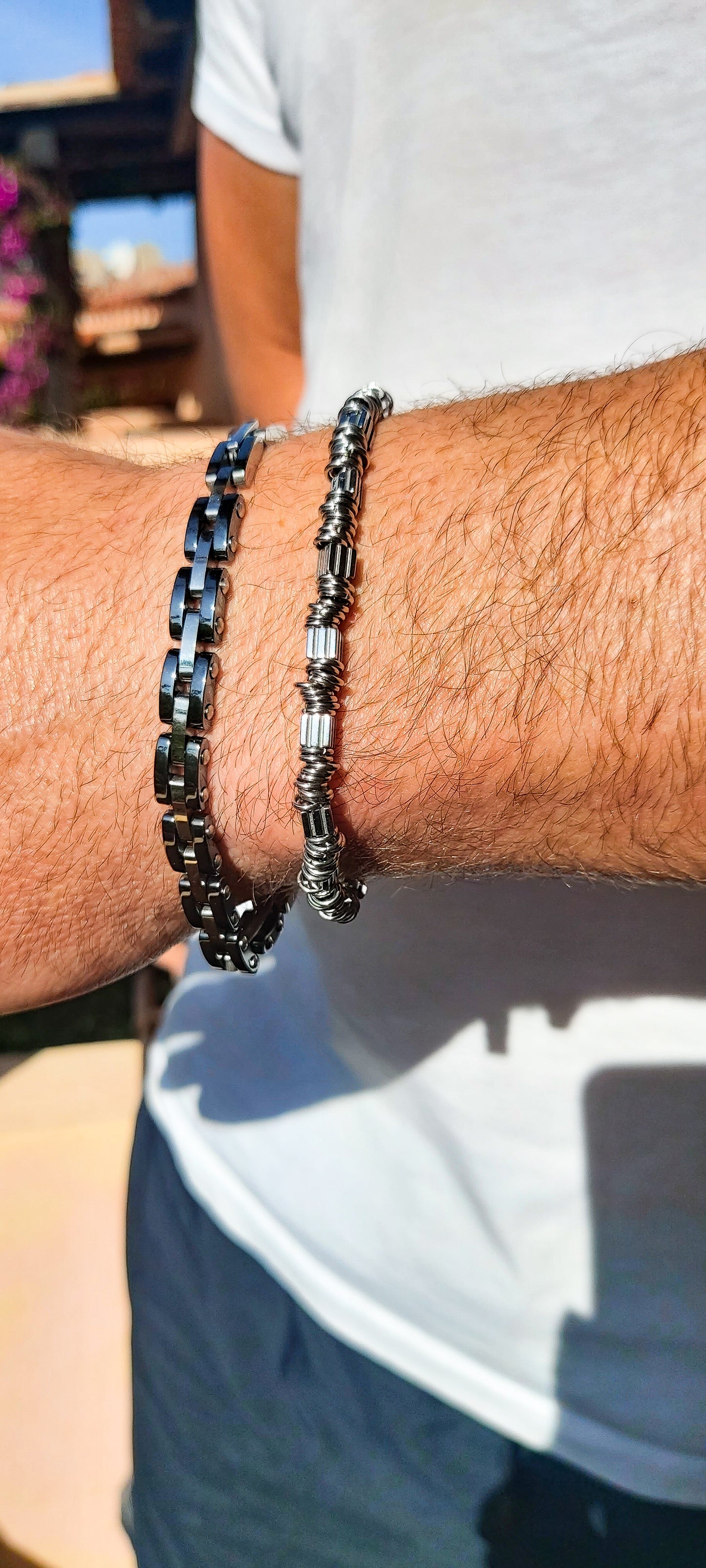 BRACCIALE uomo ACCIAIO catena bicicletta + placca acciaio