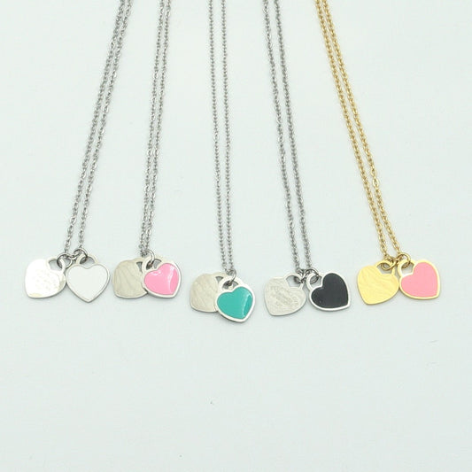 VANESSA ~ STAINLESS STEEL DOUBLE HEART pendant necklace