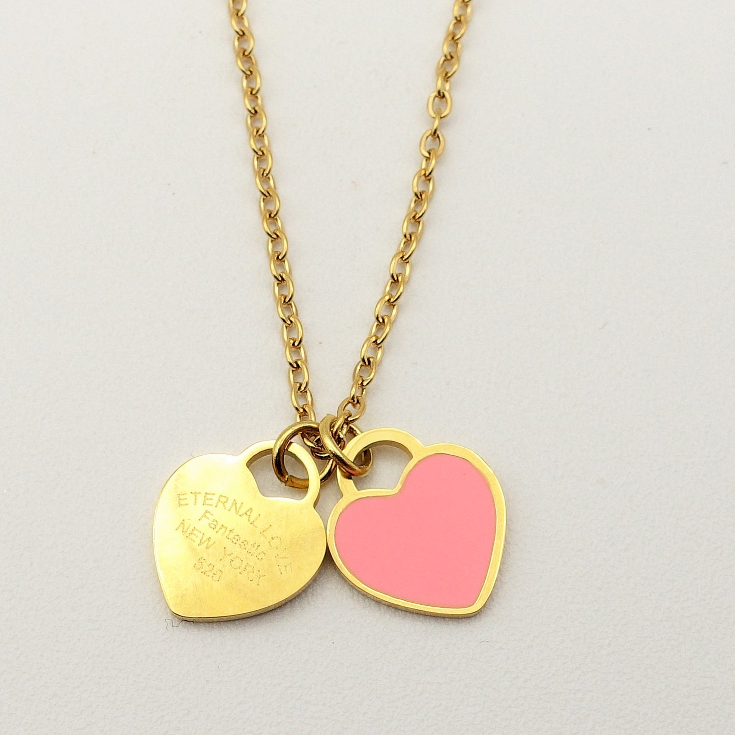 VANESSA ~ STAINLESS STEEL DOUBLE HEART pendant necklace
