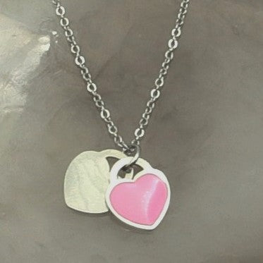 VANESSA ~ STAINLESS STEEL DOUBLE HEART pendant necklace