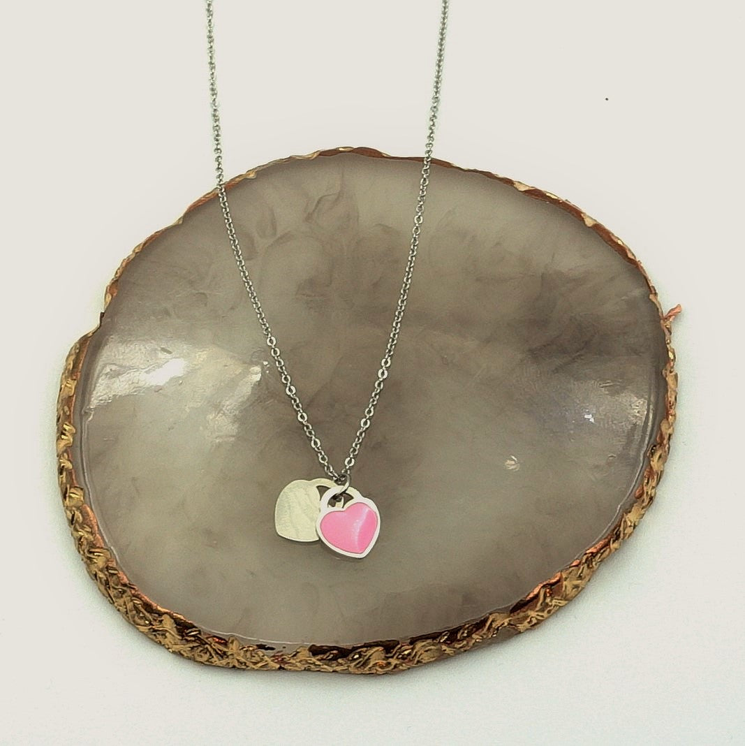 VANESSA ~ STAINLESS STEEL DOUBLE HEART pendant necklace