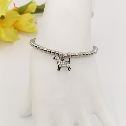 BEST FRIEND ~ ACCIAIO INOSSIDABILE-  Bracciale elastico con ciondolo cane e CUBIC ZIRCONIA