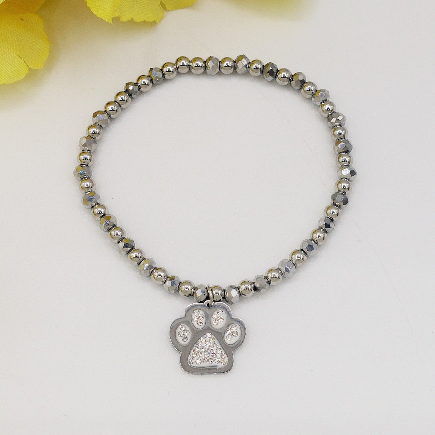 BEST FRIEND ~ ACCIAIO INOSSIDABILE-  Bracciale elastico con ciondolo cane e CUBIC ZIRCONIA