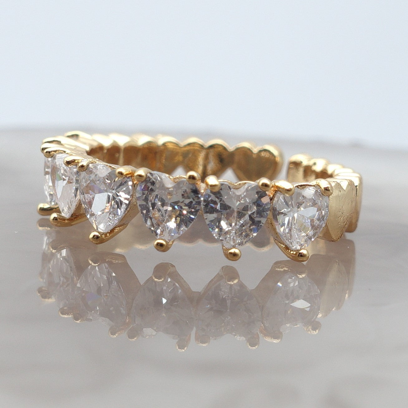 JENNY- cuori orizzontali ~ ANELLO REGOLABILE con cubic zirconia a forma di cuore