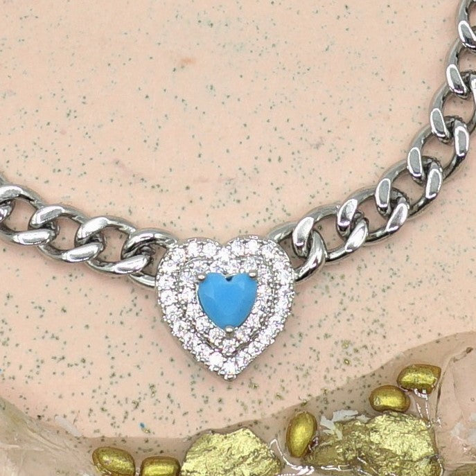 JASMINE ~ ACCIAIO INOSSIDABILE - collana choker in catena con Cubic zirconia a forma di cuore