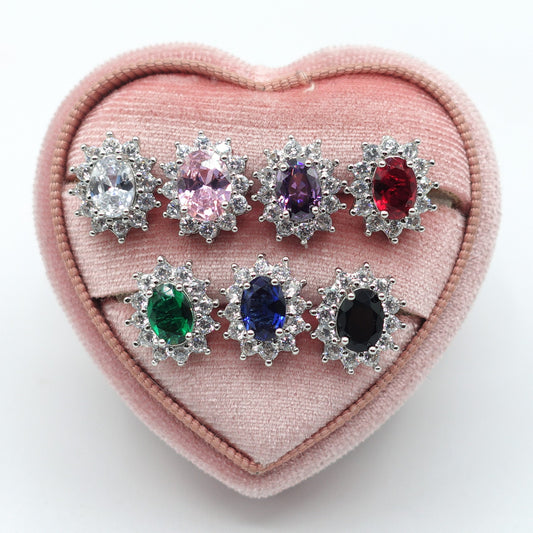 KATE ~Orecchini a bottone con cubic zirconia a forma di ovale