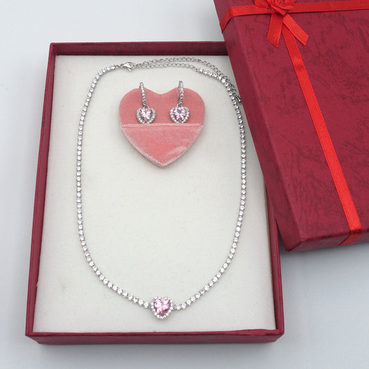 DIANA  -"THE PINK SET" - Set choker + orecchini in cubic zirconia rosa