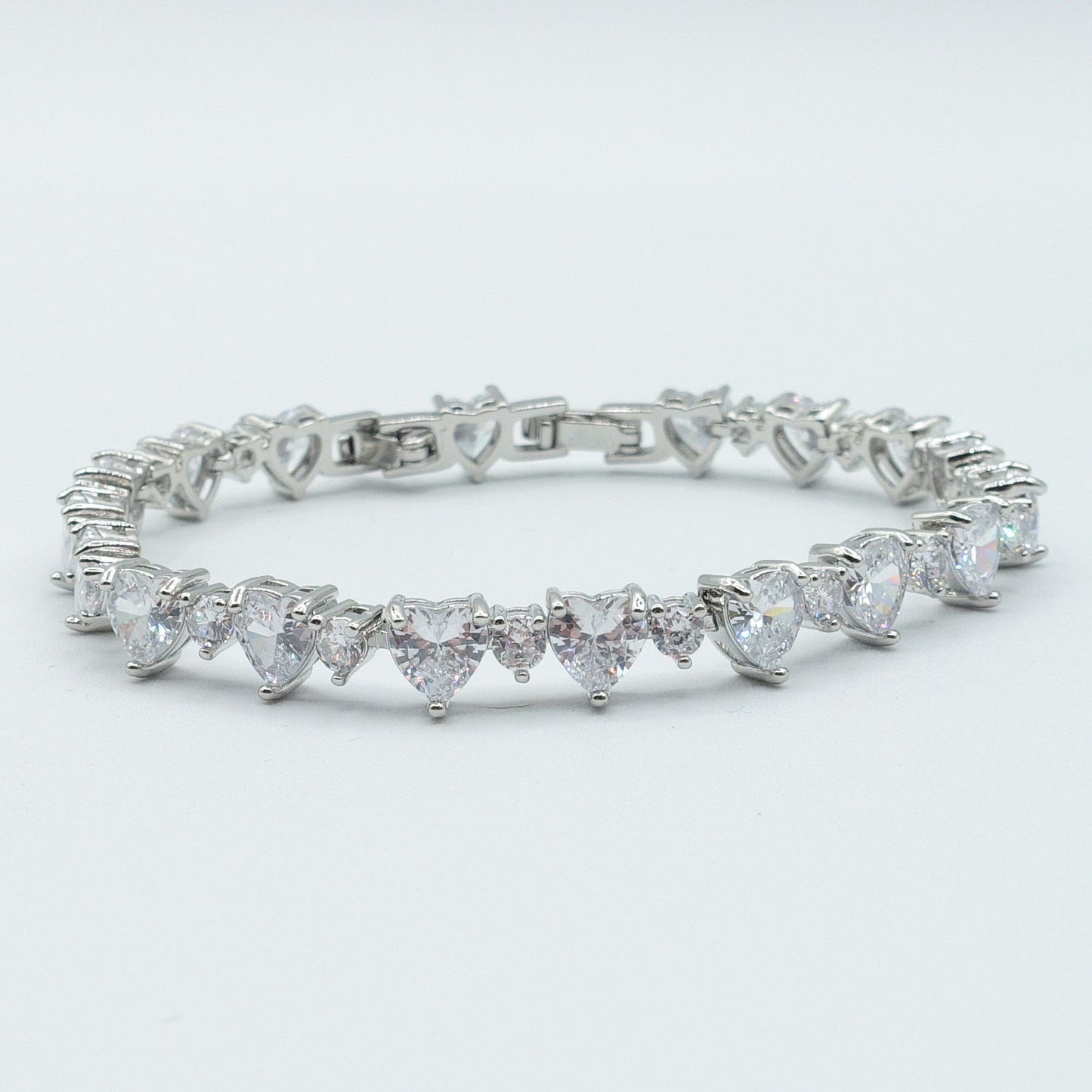 CHERIE - bracciale tennis con cubic zirconia a forma di cuori alternati