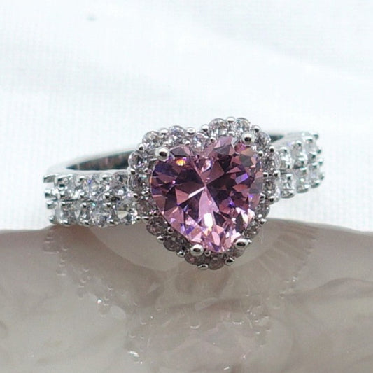 ROSE ~ ANELLO CON CUORE IN CUBIC ZIRCONIA-REGOLABILE