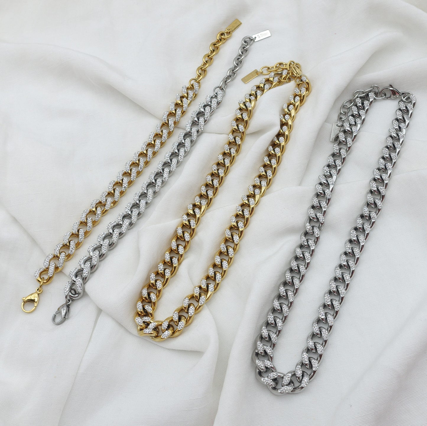 Madison ~ STAINLESS STEEL cuban chain+ zirconia necklace