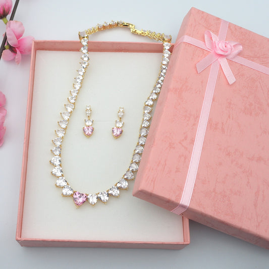 CHERIE -"THE GOLDEN ROSE SET"- 2 PCS- zirconia necklace+zirconia earrings