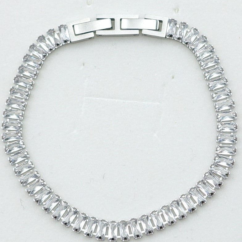 JULIANNE~ THE SET-2 PCS STAINLESS STEEL baguette shaped zirconia choker+baguette tennis bracelet