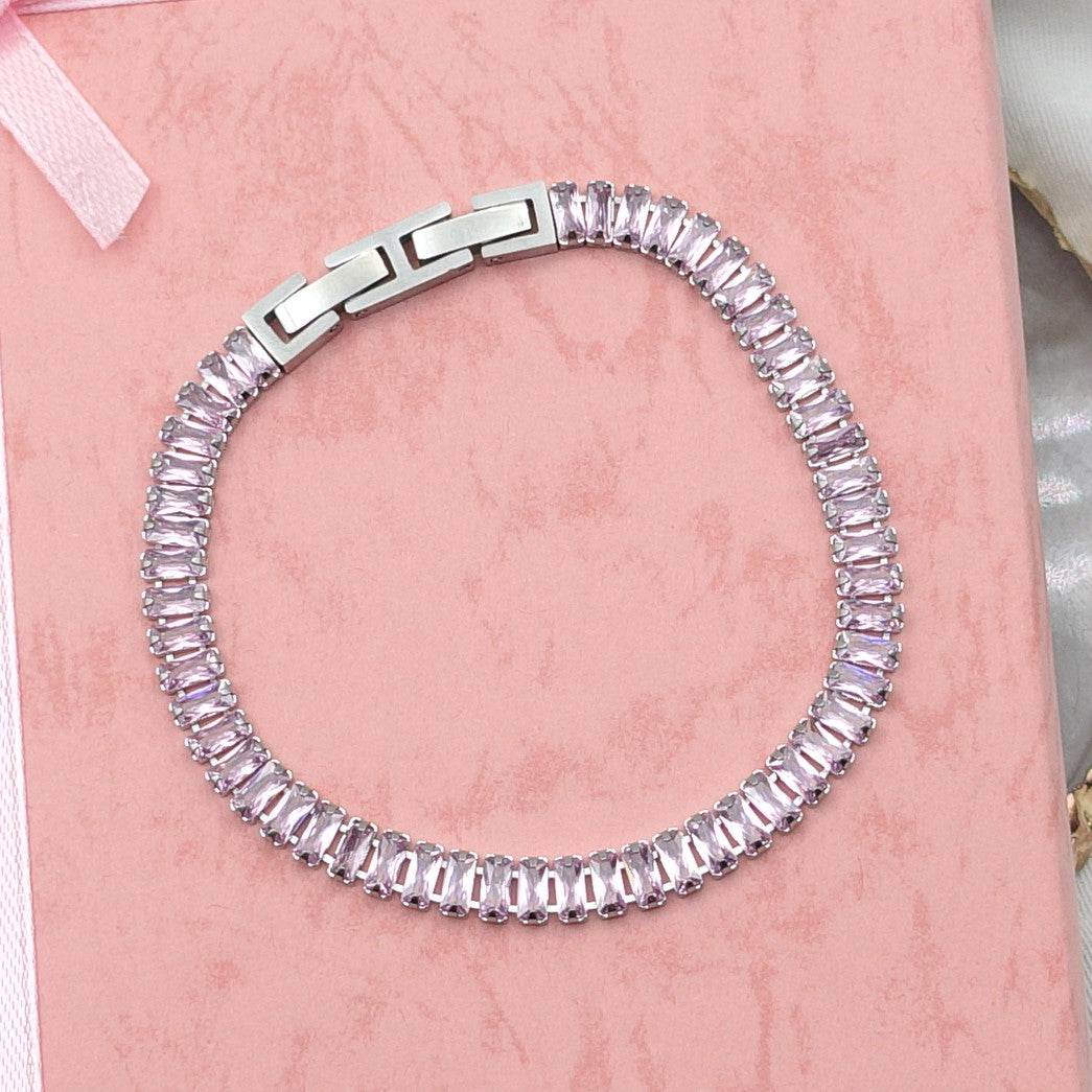 JULIANNE~ THE SET-2 PCS STAINLESS STEEL baguette shaped zirconia choker+baguette tennis bracelet