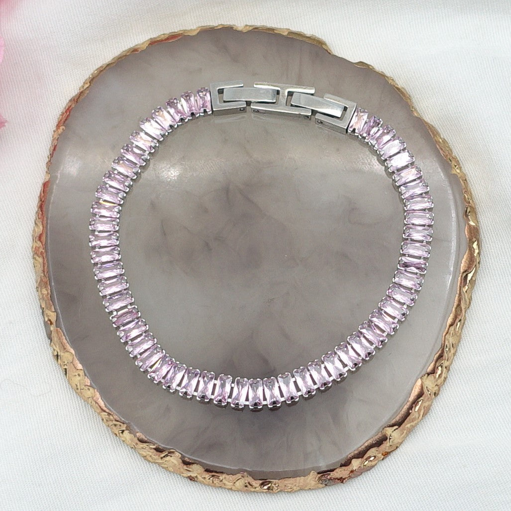 JULIANNE~ THE SET-2 PCS STAINLESS STEEL baguette shaped zirconia choker+baguette tennis bracelet
