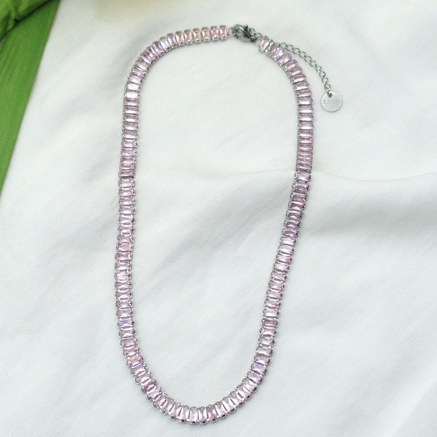 JULIANNE~ THE SET-2 PCS STAINLESS STEEL baguette shaped zirconia choker+baguette tennis bracelet