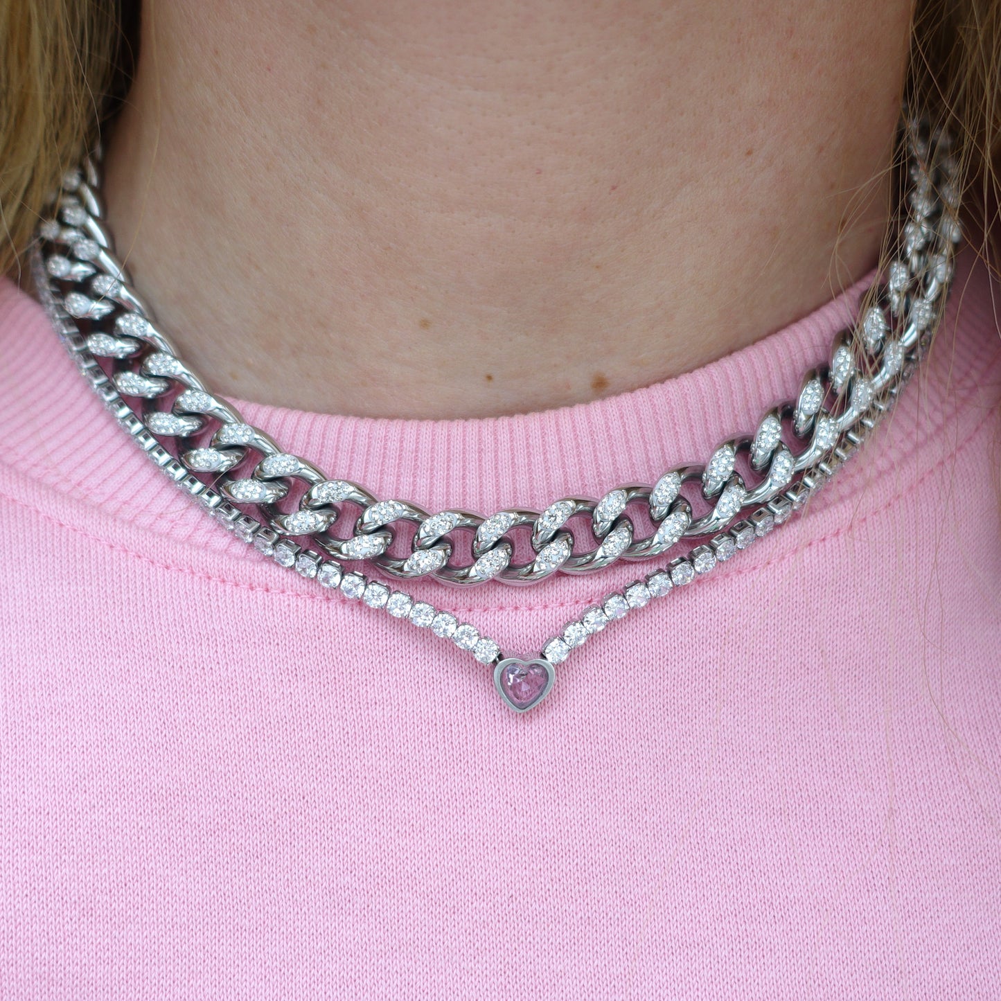 Madison ~ STAINLESS STEEL cuban chain+ zirconia necklace