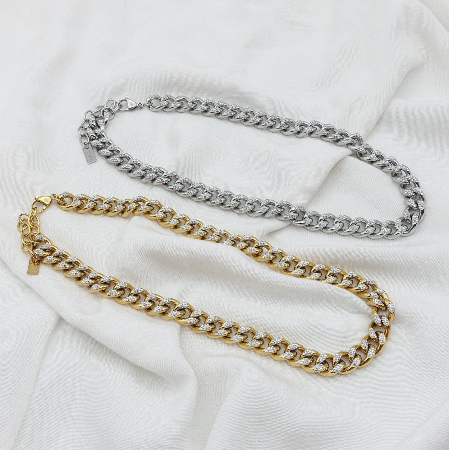 Madison ~ STAINLESS STEEL cuban chain+ zirconia necklace
