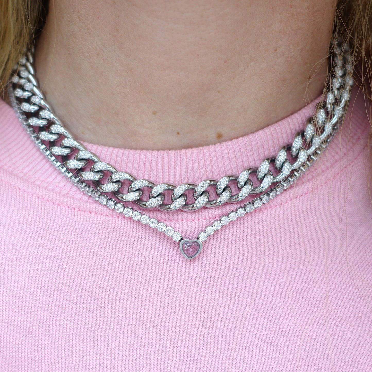 Madison ~ STAINLESS STEEL cuban chain+ zirconia necklace
