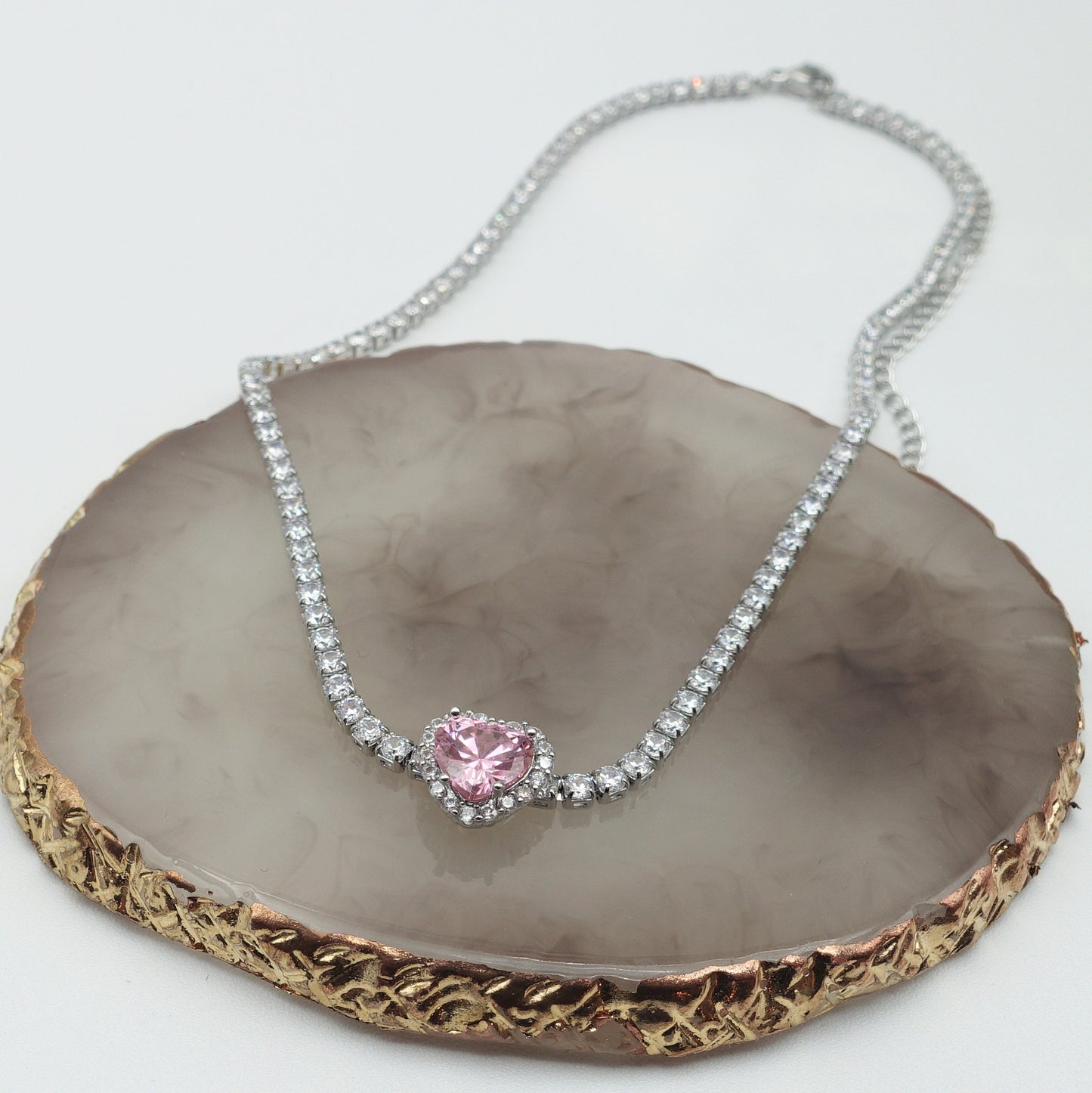 DIANA ~ CHUNKY- Collana Girocollo tennis con cuore in Cubic Zirconia