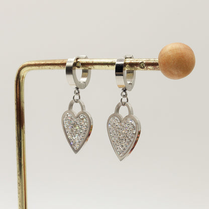 POLLY - ACCIAIO INOSSIDABILE ~ Orecchini mini cerchi con cuore zirconato XL