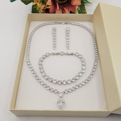SET 3PZ CHANTELLE HEART  Collier Tennis+bracciale + Orecchini pendenti