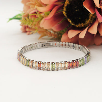 JULIANNE ~ BRACCIALE Tennis 9 Colori - in ACCIAIO INOSSIDABILE con Cubic Zirconia Taglio baguette