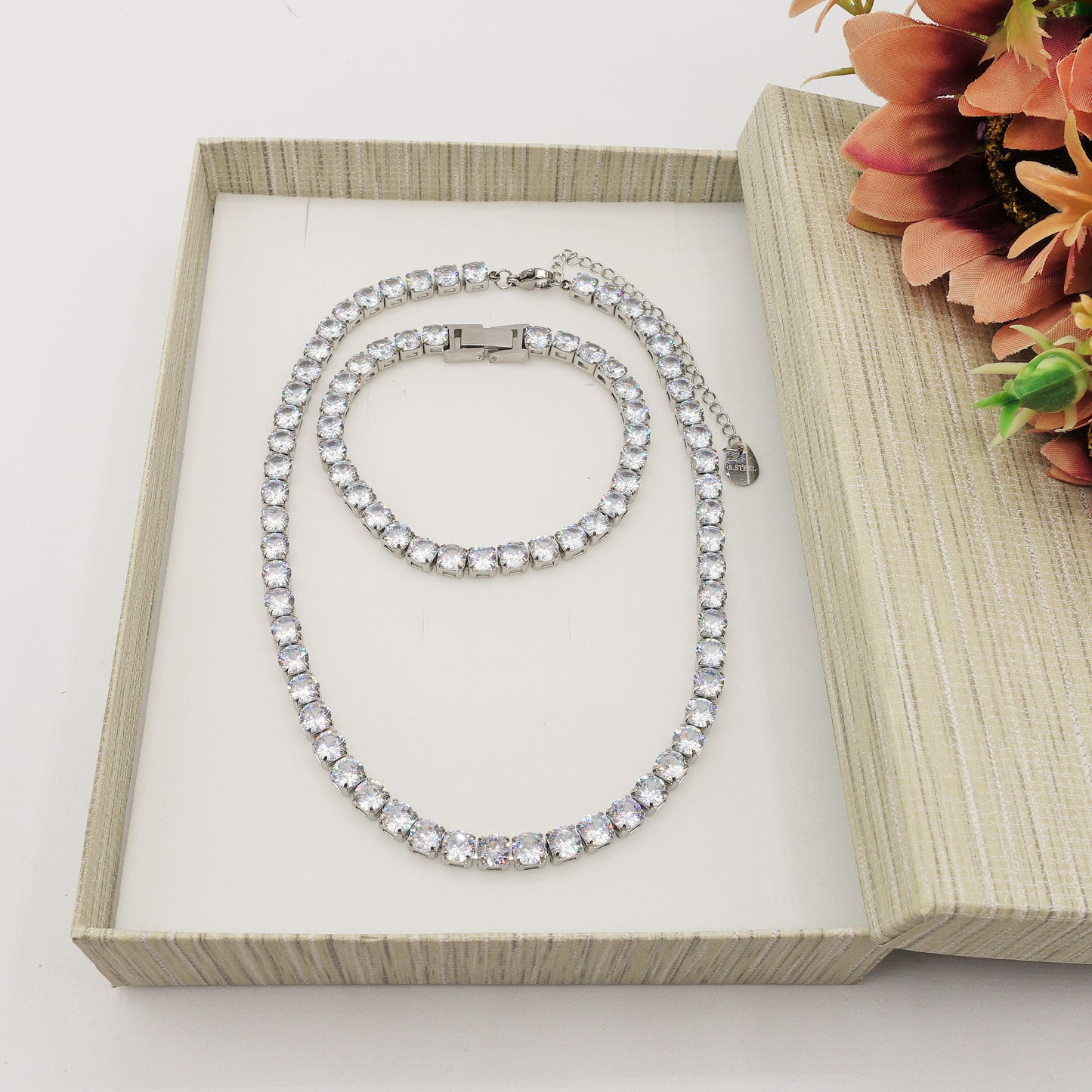 MELANIE set - ACCIAIO INOSSIDABILE- set choker e bracciale tennis in cubic zirconia 5mm