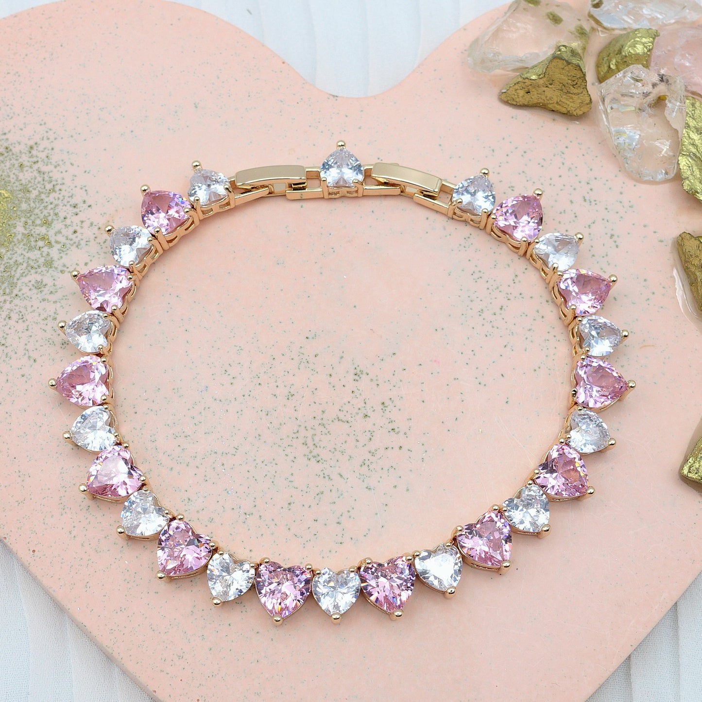 CHERIE - bracciale tennis con cubic zirconia a forma di cuori alternati