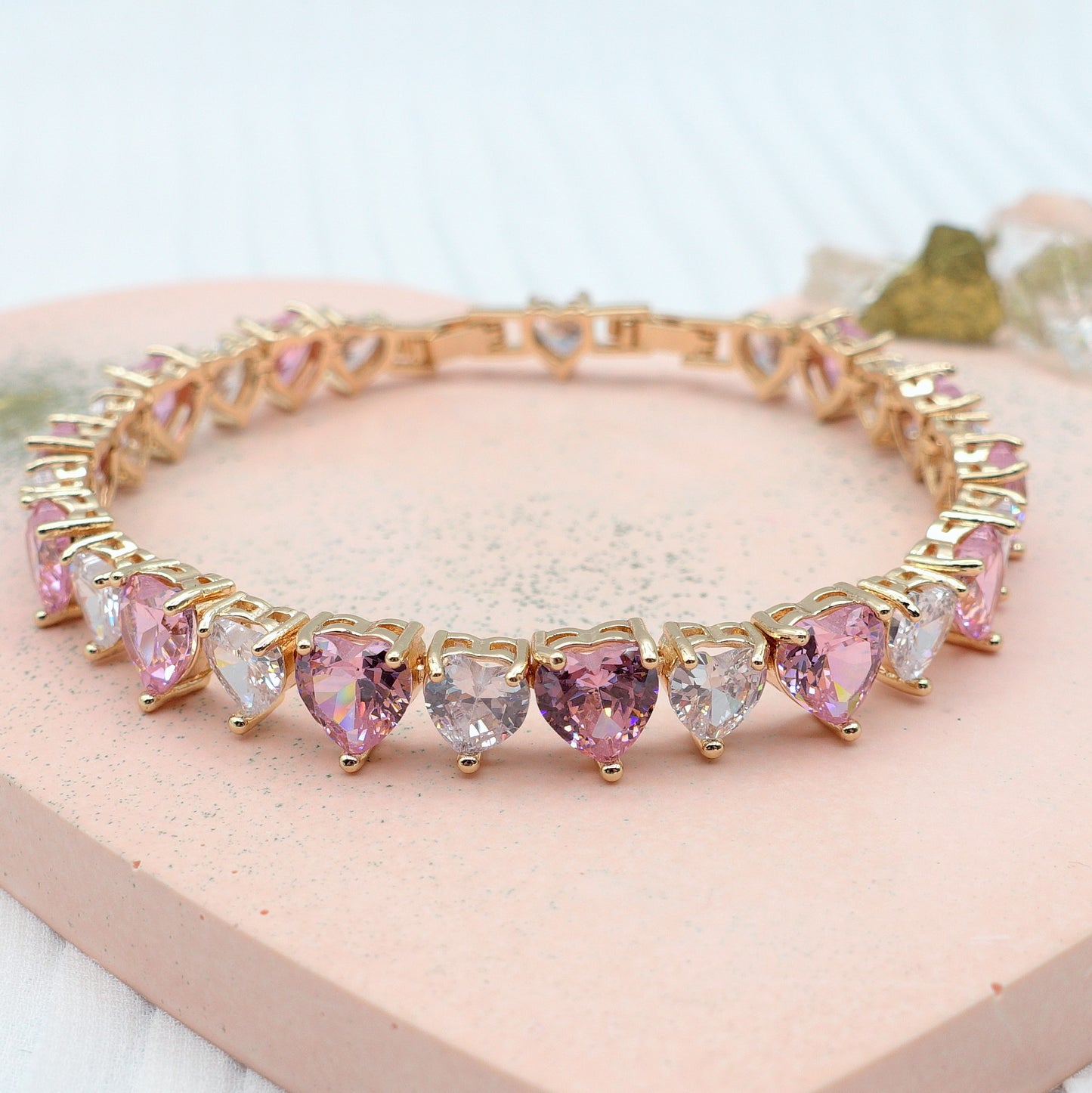 CHERIE - bracciale tennis con cubic zirconia a forma di cuori alternati