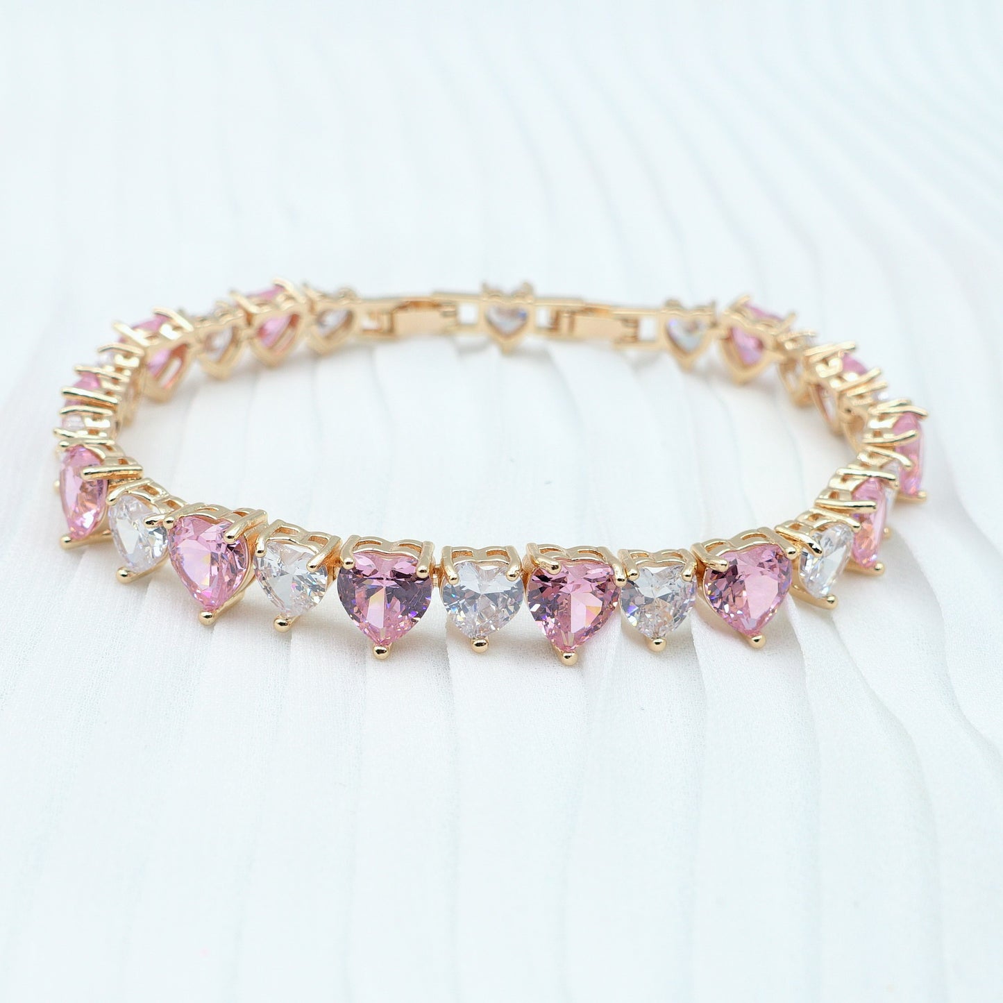 CHERIE - bracciale tennis con cubic zirconia a forma di cuori alternati