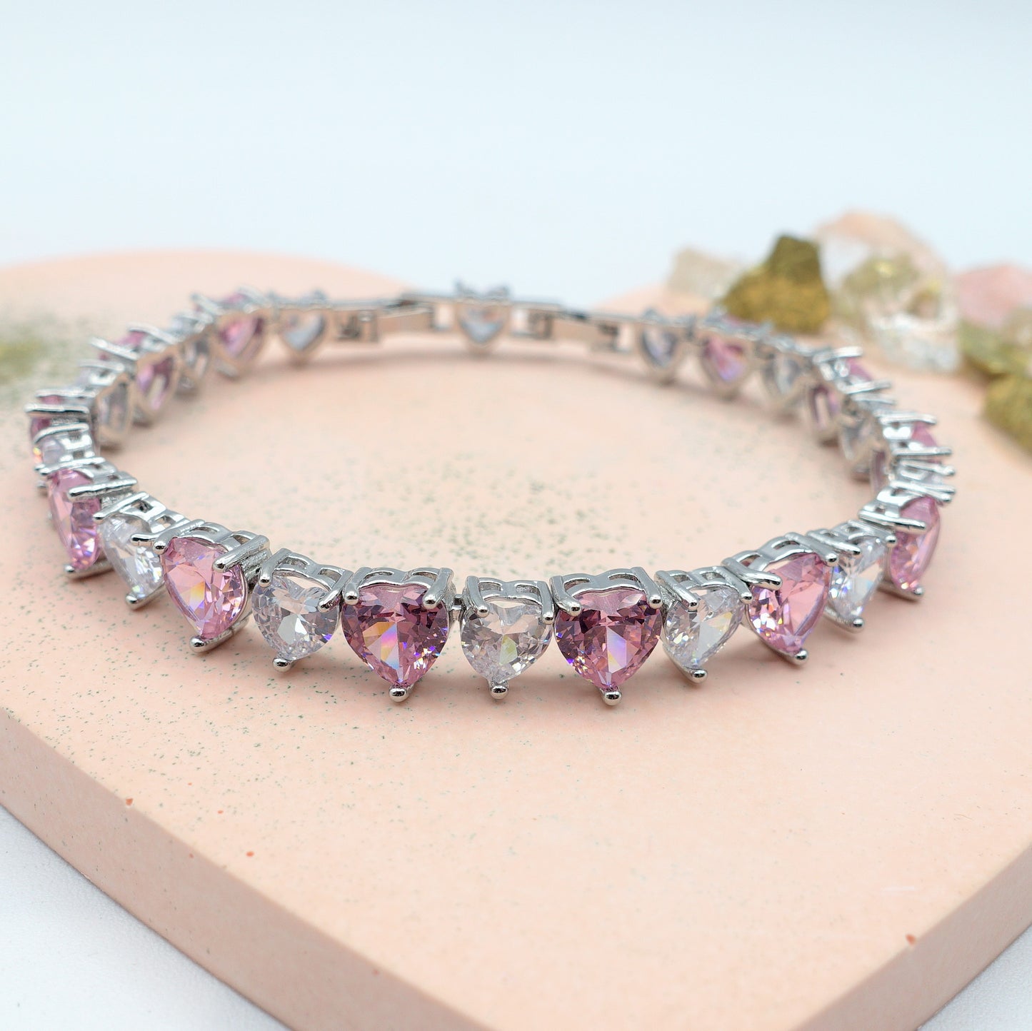 CHERIE - bracciale tennis con cubic zirconia a forma di cuori alternati
