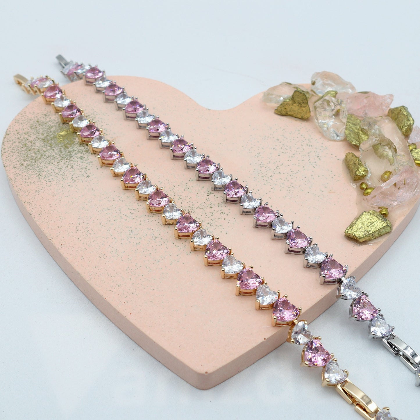 CHERIE - bracciale tennis con cubic zirconia a forma di cuori alternati
