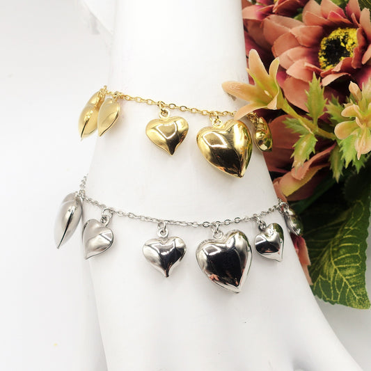 AURELIE ~ Bracciale ACCIAIO INOSSIDABILE con cuori bombe'
