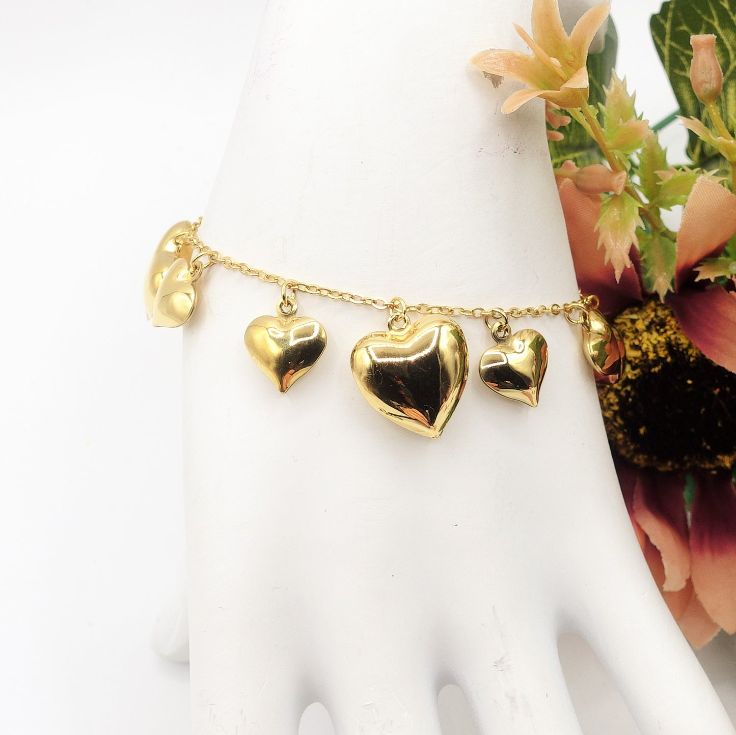 AURELIE ~ Bracciale ACCIAIO INOSSIDABILE con cuori bombe'