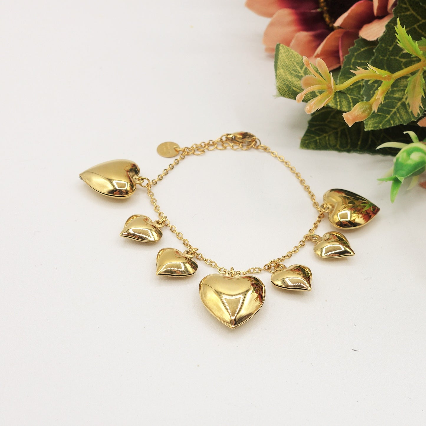 AURELIE ~ Bracciale ACCIAIO INOSSIDABILE con cuori bombe'