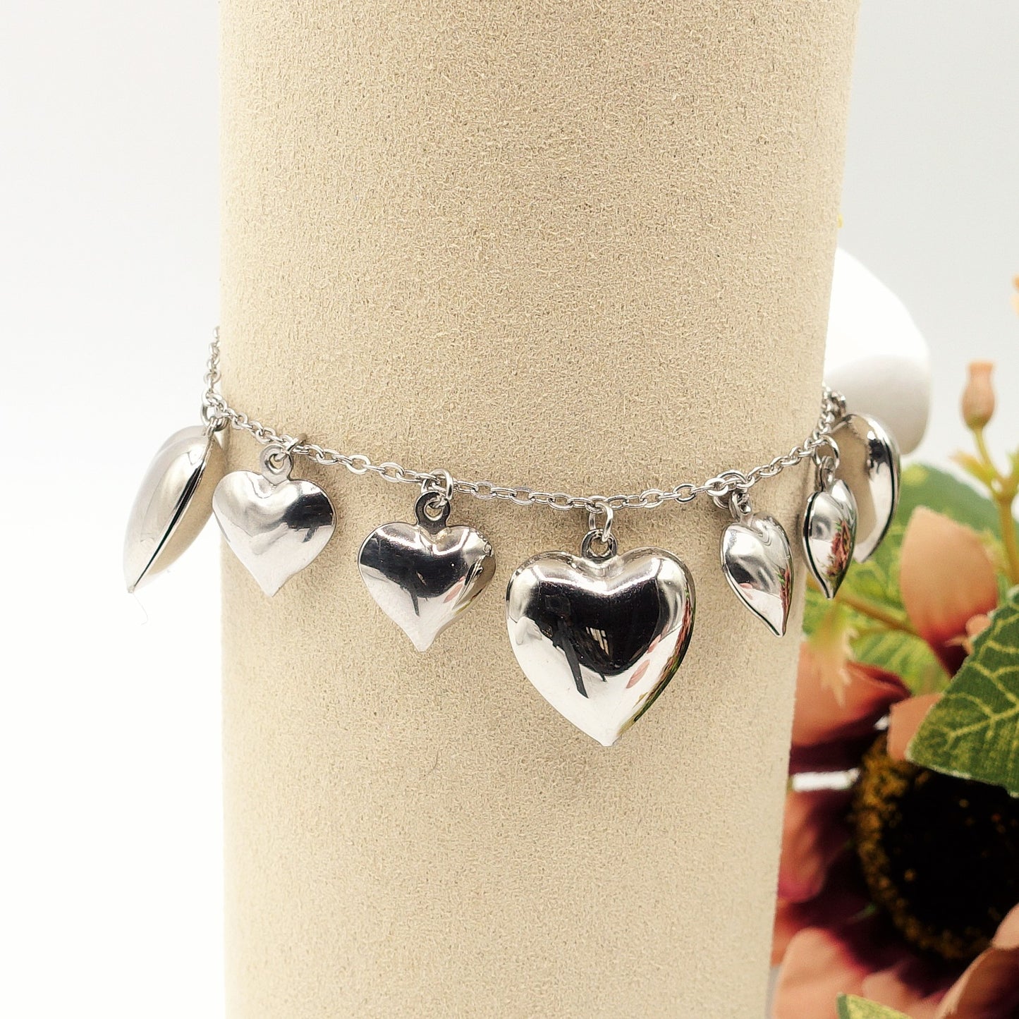 AURELIE ~ Bracciale ACCIAIO INOSSIDABILE con cuori bombe'