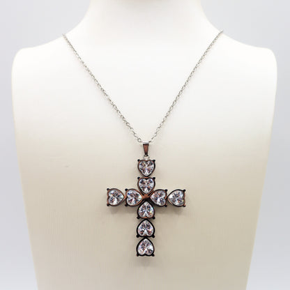 LOVELY CROSS - ACCIAIO Inossidabile - collana con pendente croce a cuori in cubic zirconia
